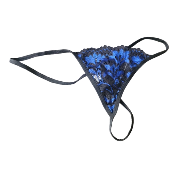 Avidlove Blue and Black 3-Piece Bra, Garter, and G-String Sexy Lace Lingerie, L - Picture 8 of 15